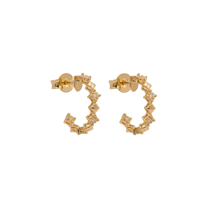 Brinco Verso em Ouro Amarelo 18k com 5 Diamantes