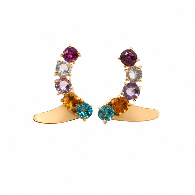 Brinco Earcuff Bliss Ouro 18k com Pedras Naturais Brasileiras