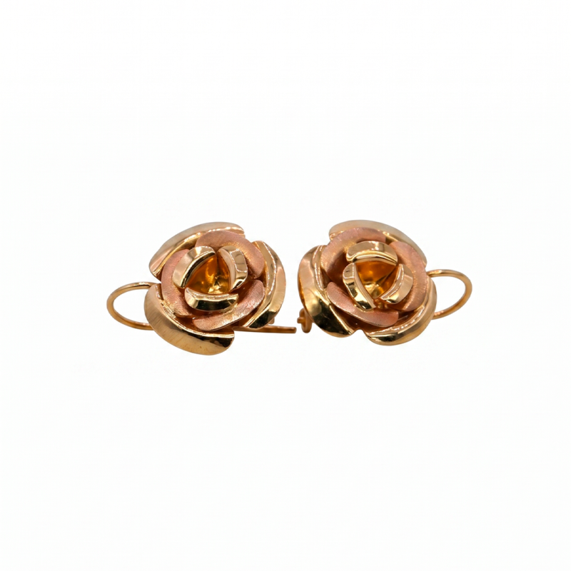 Brinco Pendente Fleur em Ouro Branco e Ouro Rosé 18k