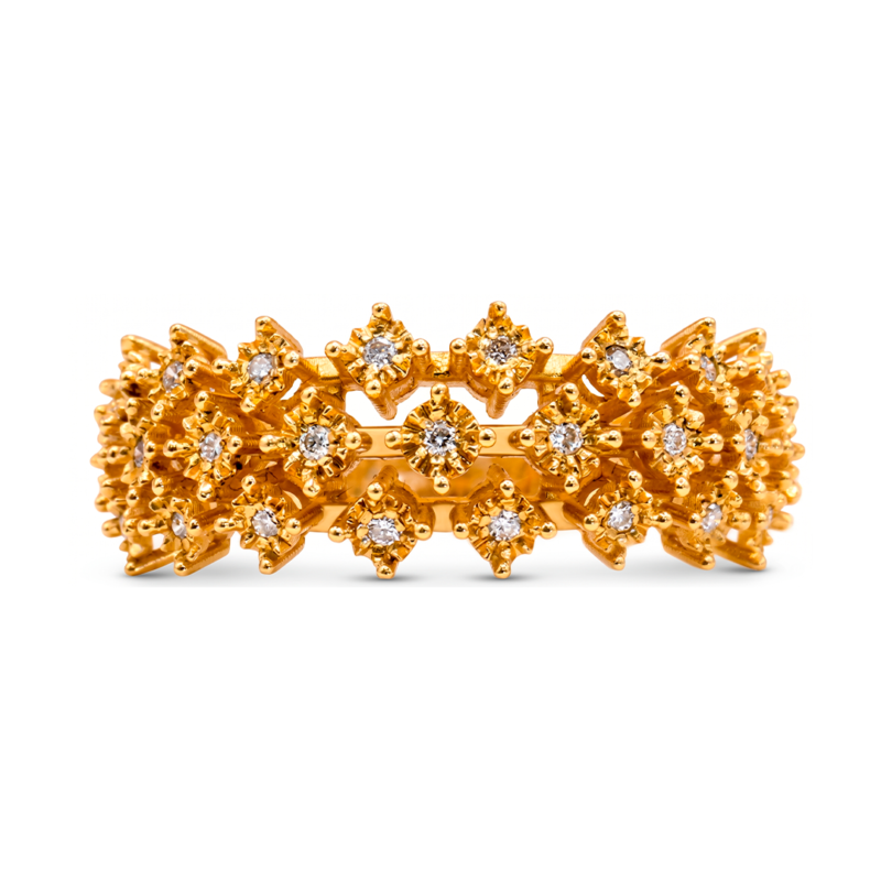 Anel Crown em Ouro Amarelo 18k com 25 Brilhantes