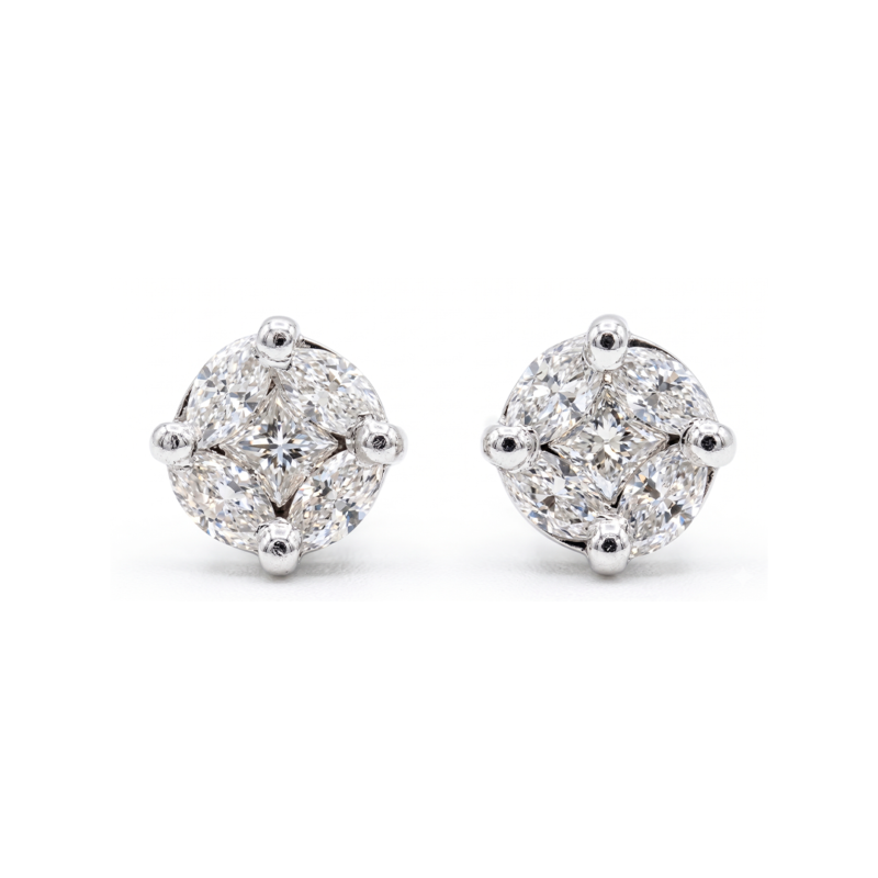 Brinco Étoile em ouro branco 18K com 4 diamantes naturais