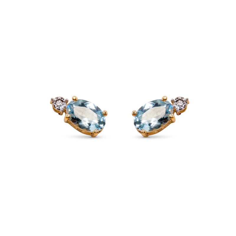 Brinco Ouro Amarelo 18k com Pedra Natural Brasileira e Diamantes