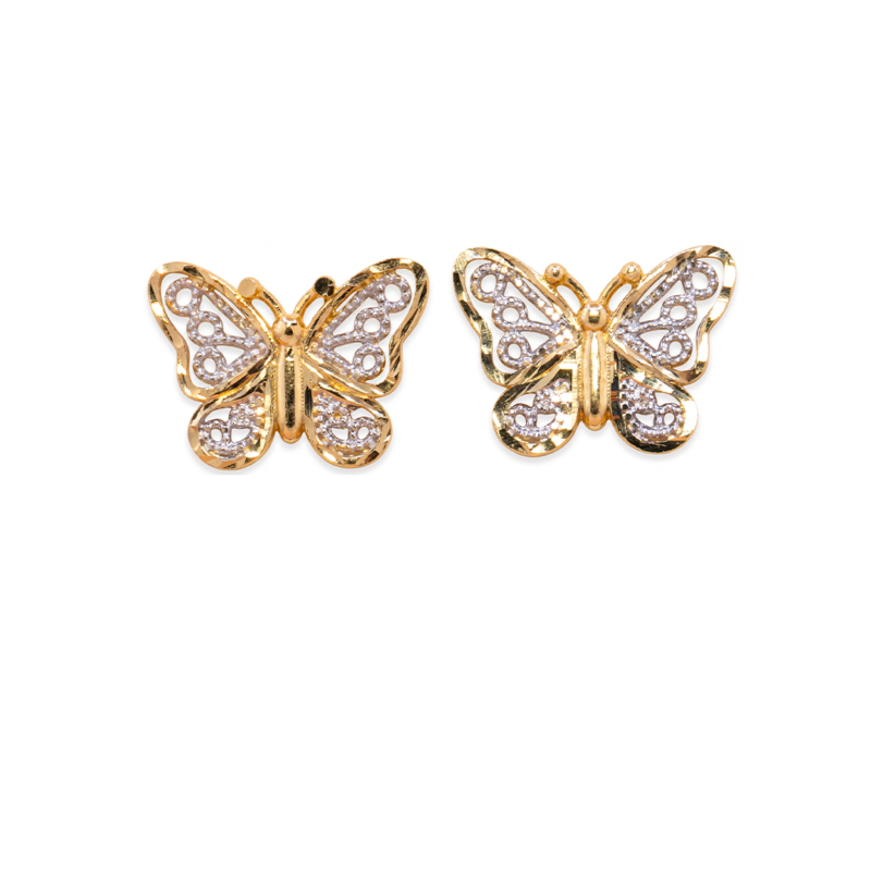 Brinco Borboleta em Ouro Branco e Ouro Amarelo 18k Vazado