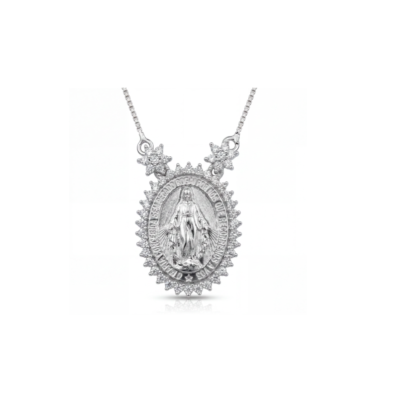 Colar e medalha ouro branco 18k nossa senhora